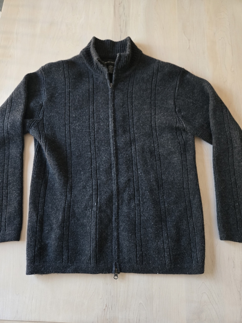 Wayne Gretzky 100% Merino Wool Full-Zip Ribbed Sweater Jacket in Charcoal